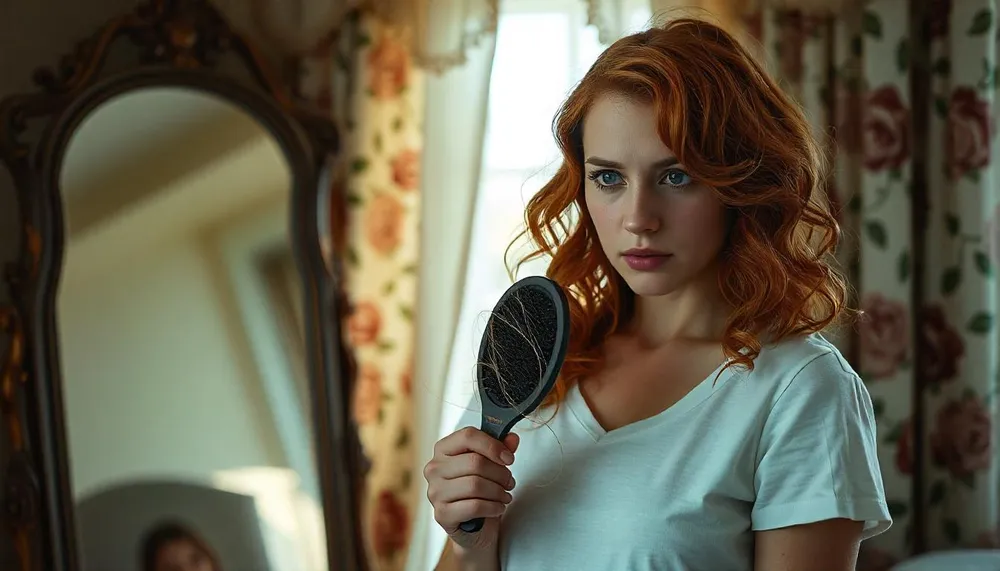Una mujer caucásica con cabello rojo rizado